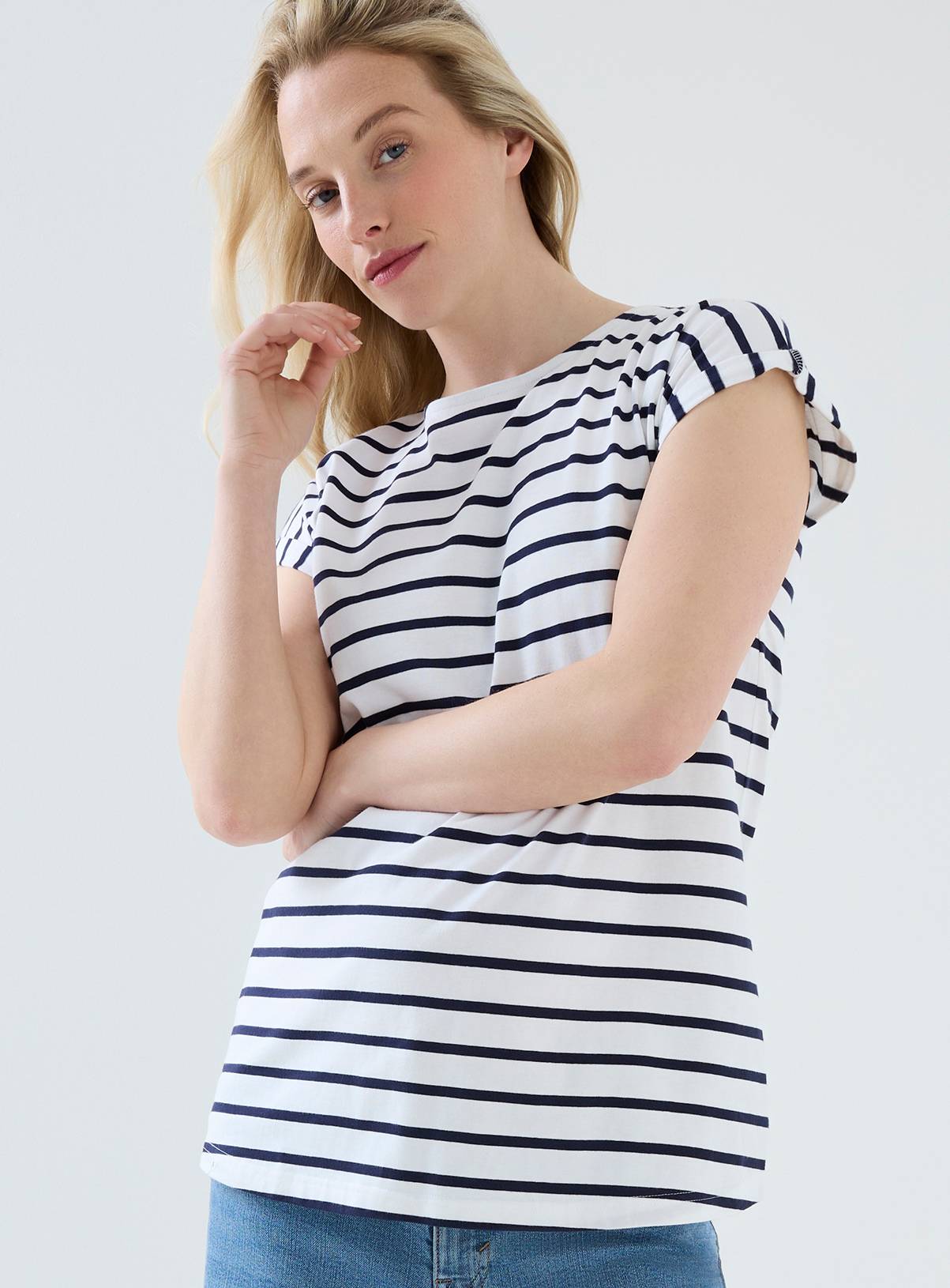 JOJO MAMAN BÉBÉ Boyfriend Cotton T-Shirt White Navy Stripe L - Image 1